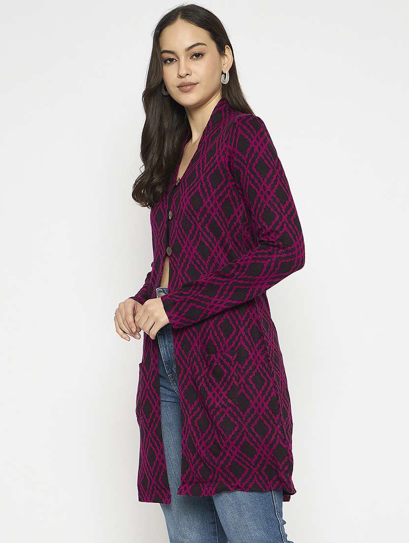 women self designed long sleeves cardigan - 21724246 - Standard Image - 1