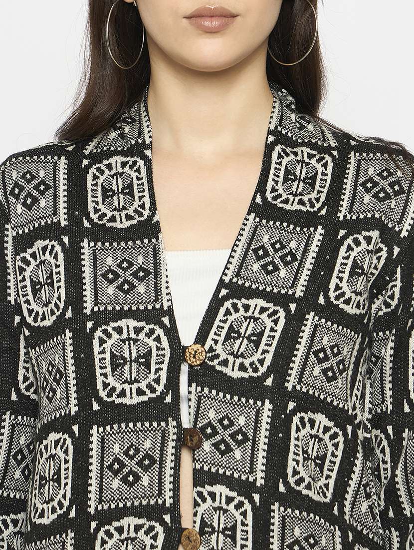 women self designed long sleeves cardigan - 21724247 - Standard Image - 4