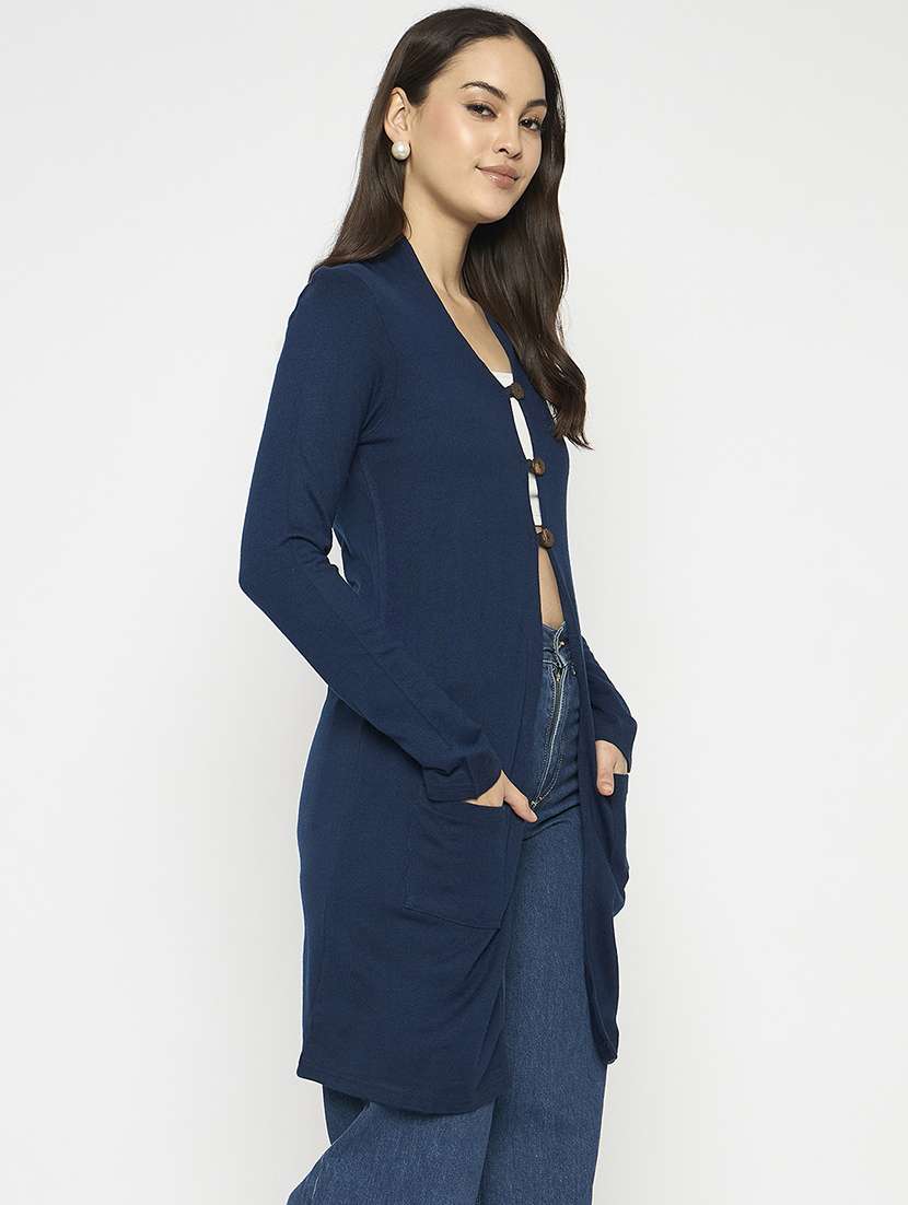 women solid long sleeves cardigan - 21724248 - Standard Image - 1