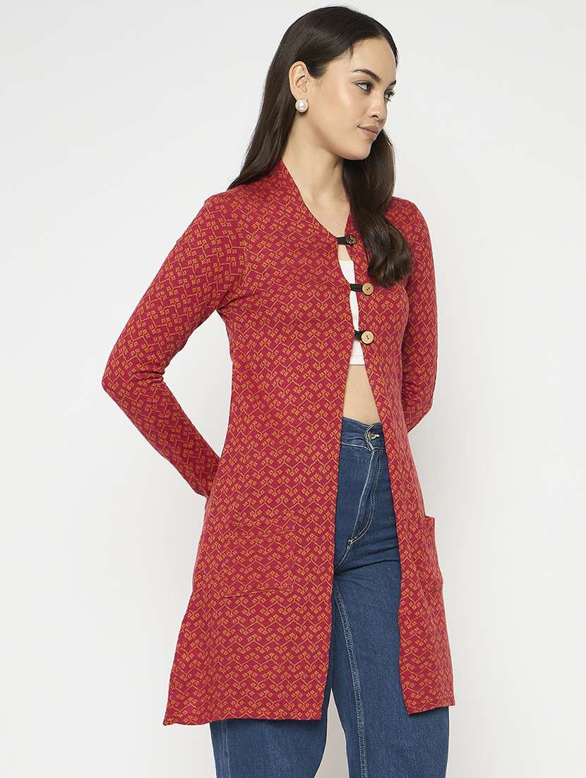 women self designed long sleeves cardigan - 21724250 -  Standard Image - 1