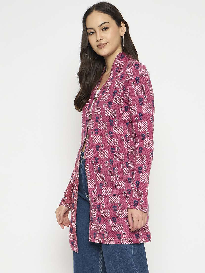 women long sleeves self design cardigan - 21724255 -  Standard Image - 1
