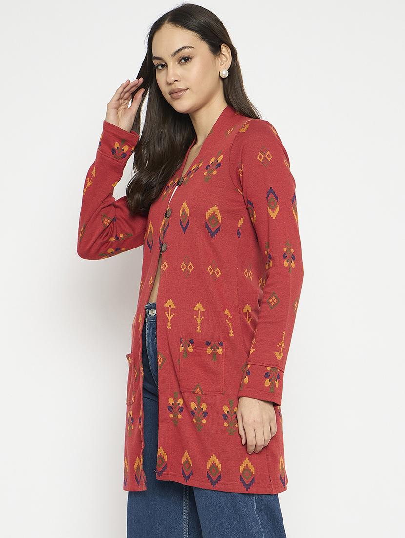 women long sleeves self design cardigan - 21724259 - Standard Image - 1