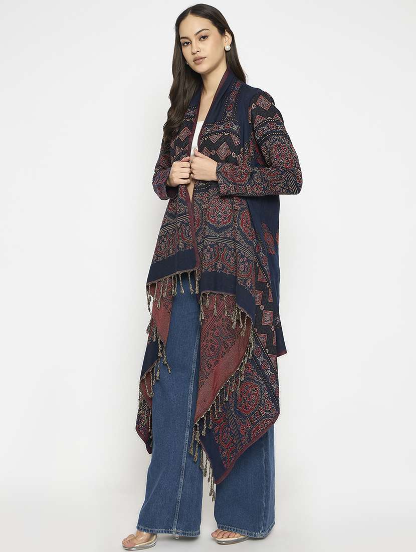 women long sleeves self design asymmetric shrug - 21724261 -  Standard Image - 1