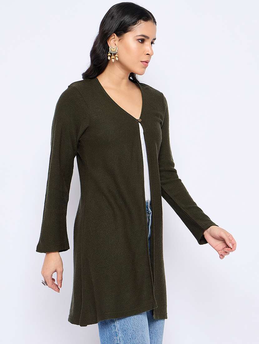 women long sleeves solid regular shrug - 21724267 -  Standard Image - 1
