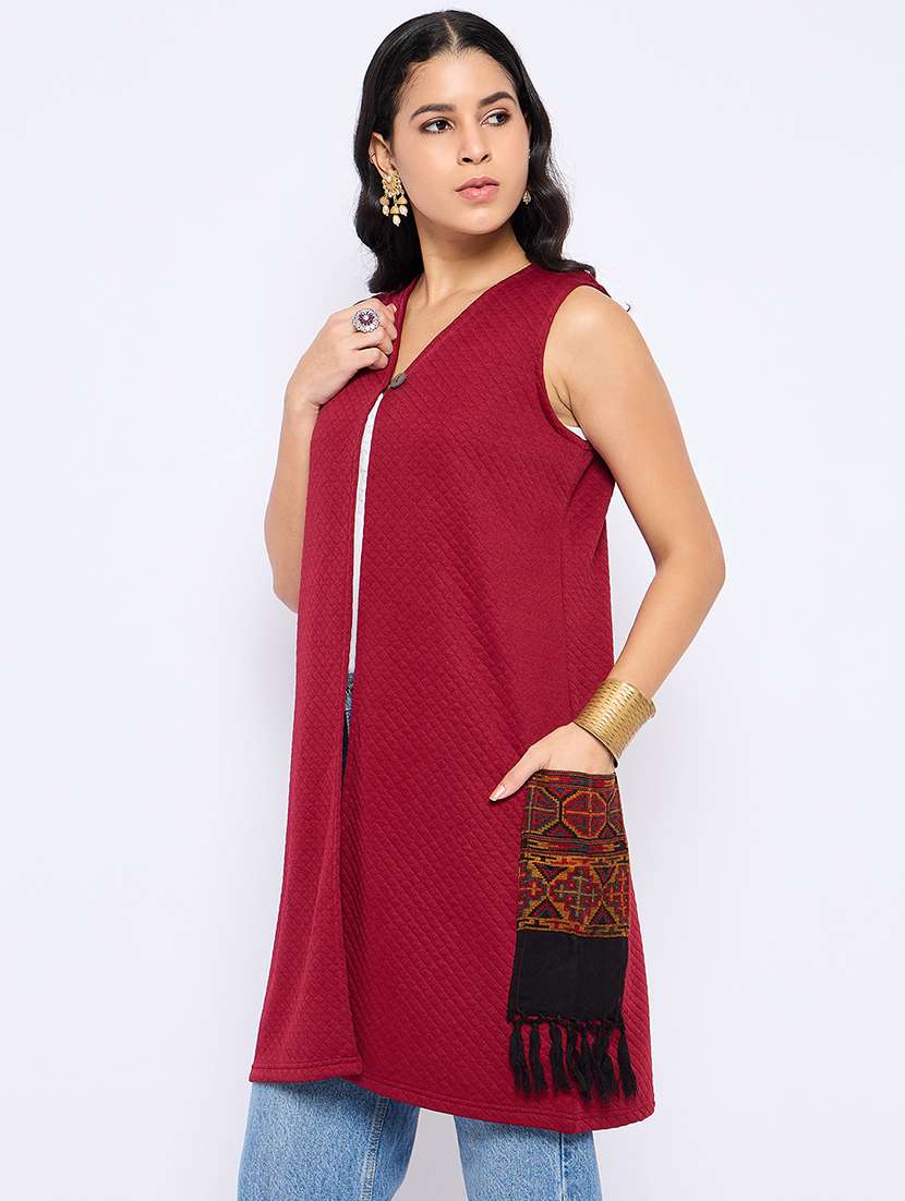 women sleeveless self design regular shrug - 21724269 -  Standard Image - 1