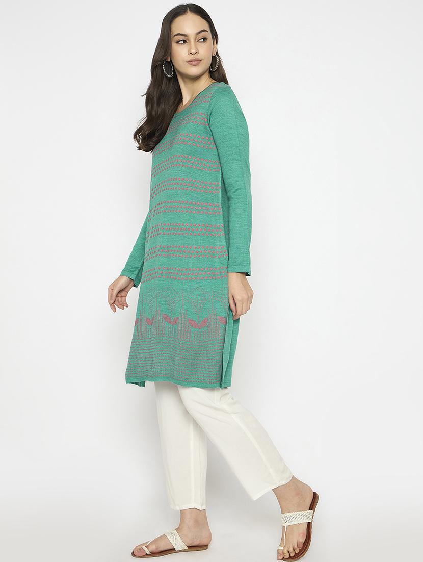 women self designed long sleeves woolen kurta - 21724274 -  Standard Image - 1