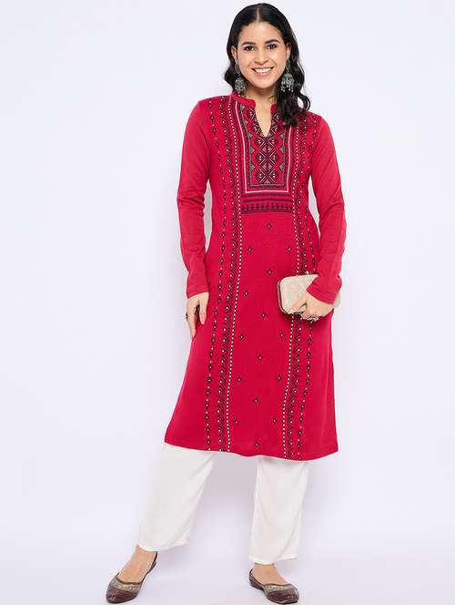 women self designed long sleeves woolen kurta - 21724280 - Standard Image - 0