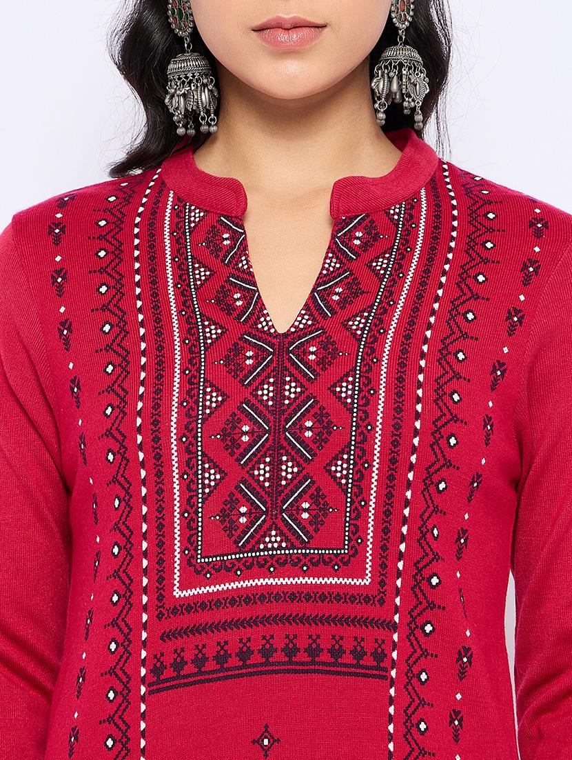 women self designed long sleeves woolen kurta - 21724280 - Standard Image - 4
