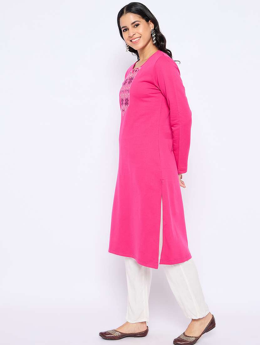 women self designed long sleeves woolen kurta - 21724282 -  Standard Image - 1