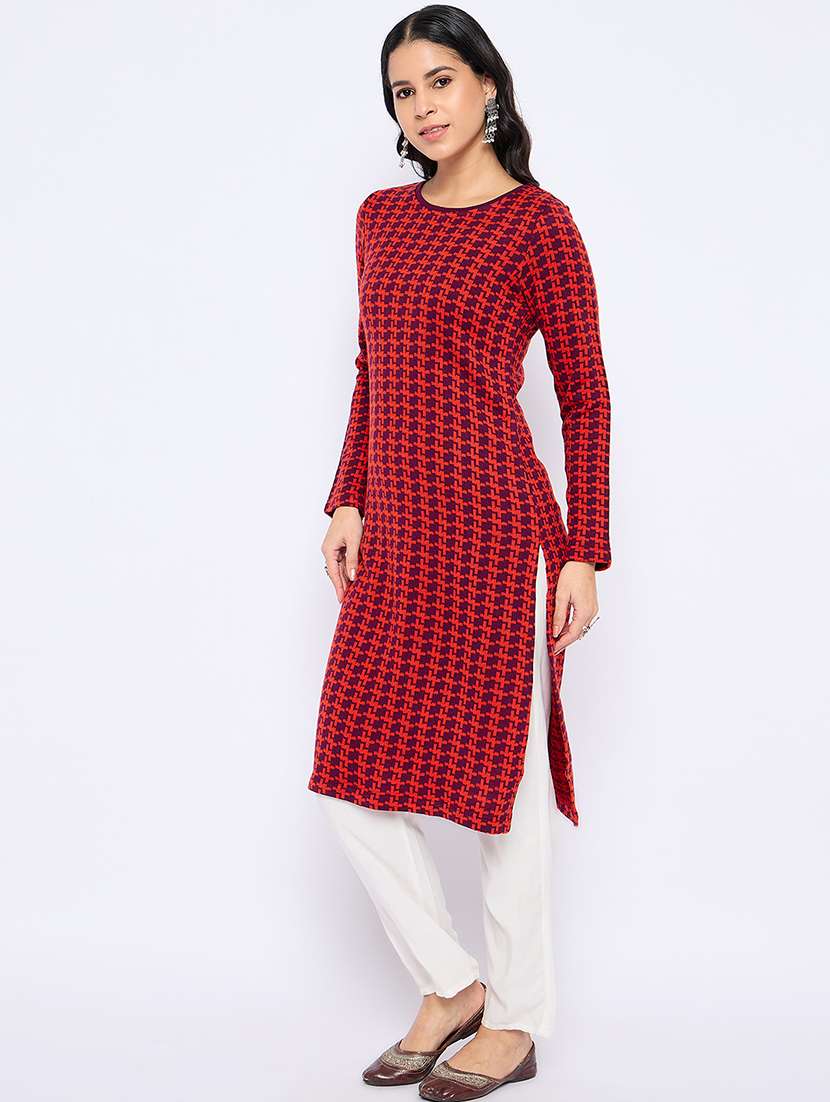 women self designed long sleeves woolen kurta - 21724283 -  Standard Image - 1