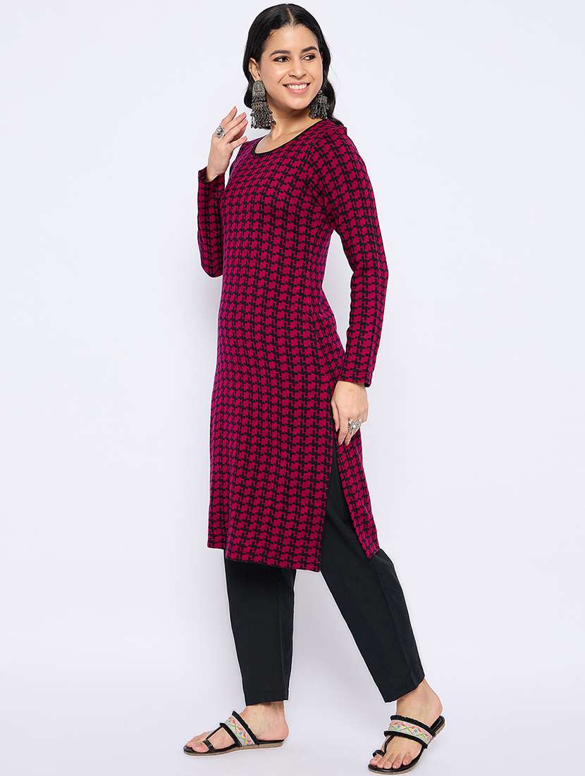 women self designed long sleeves woolen kurta - 21724284 -  Standard Image - 1