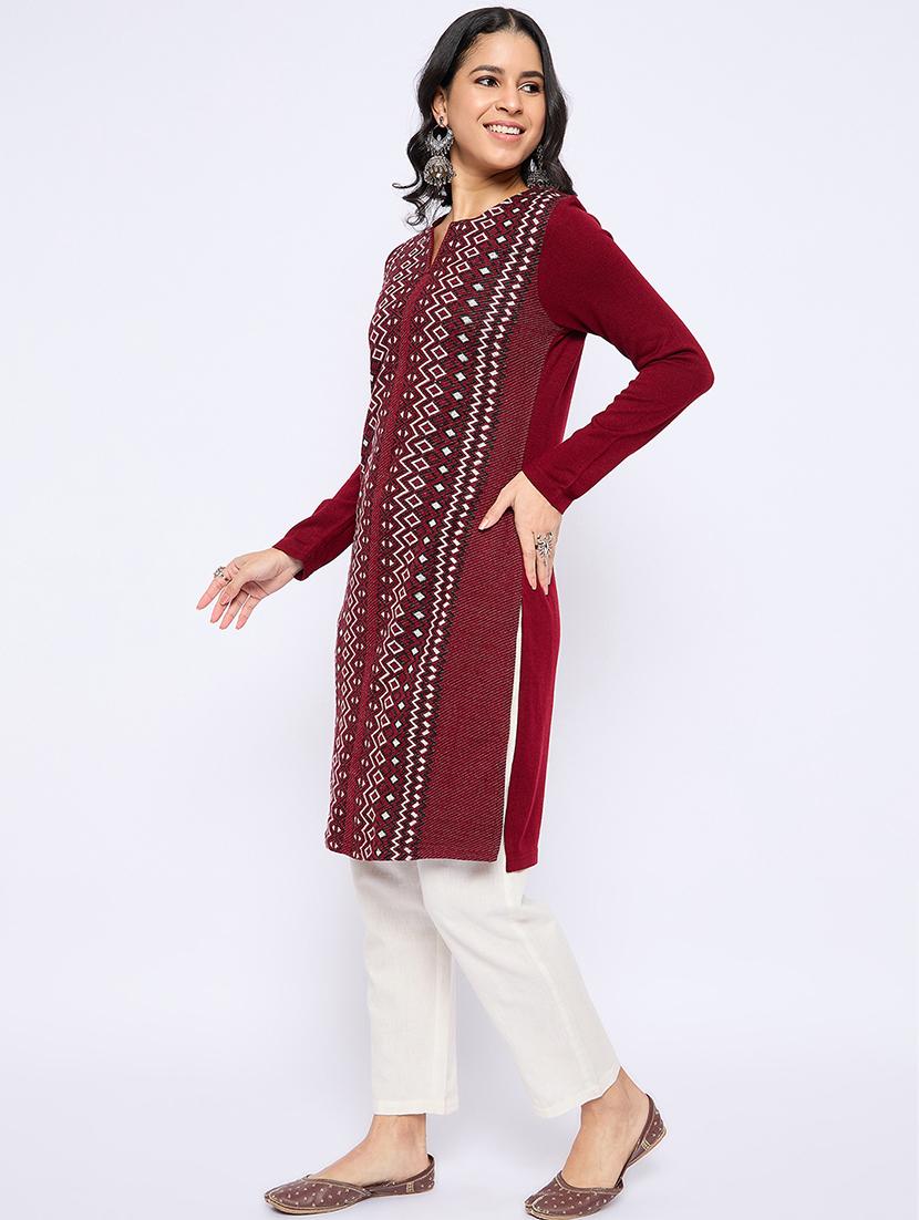 women self designed long sleeves woolen kurta - 21724285 - Standard Image - 1