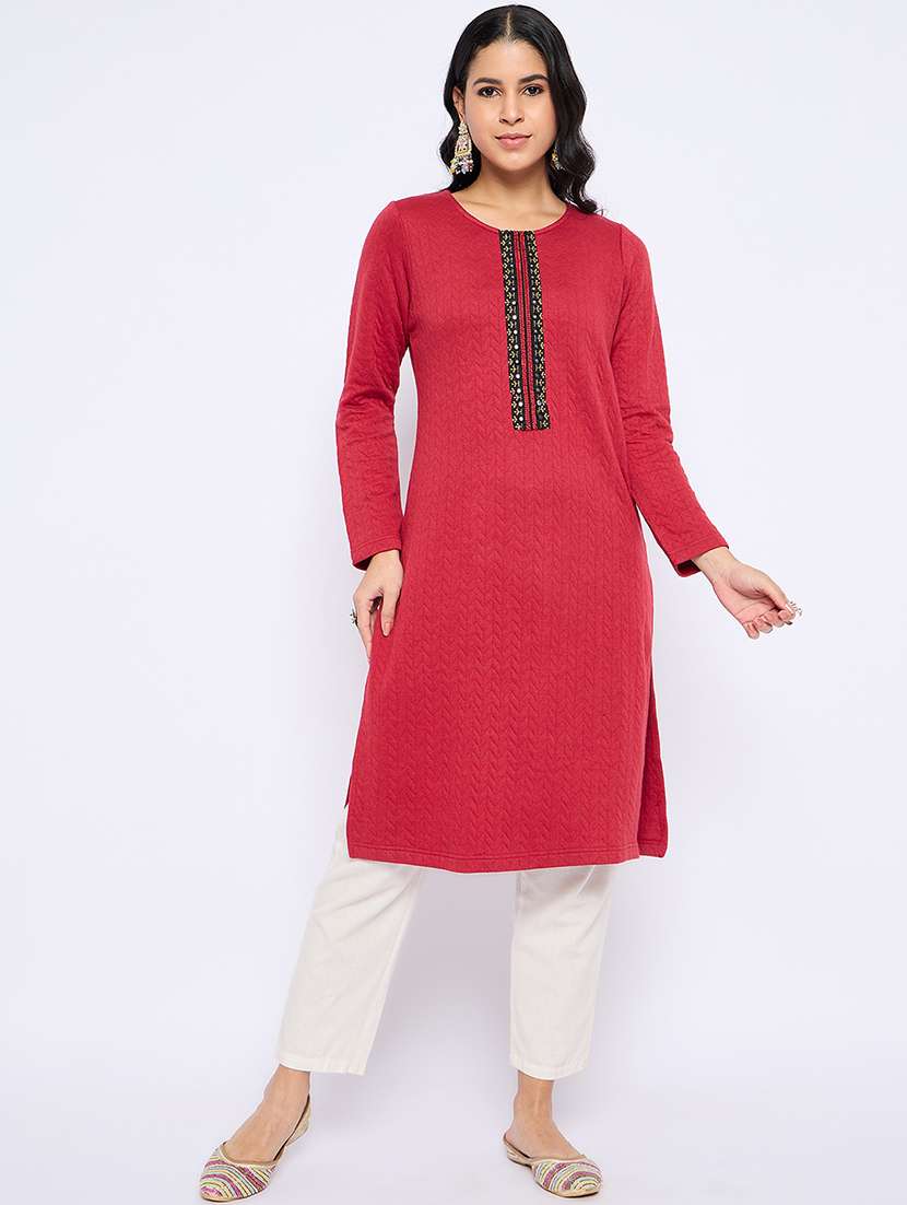 women self designed long sleeves woolen kurta - 21724286 -  Standard Image - 1