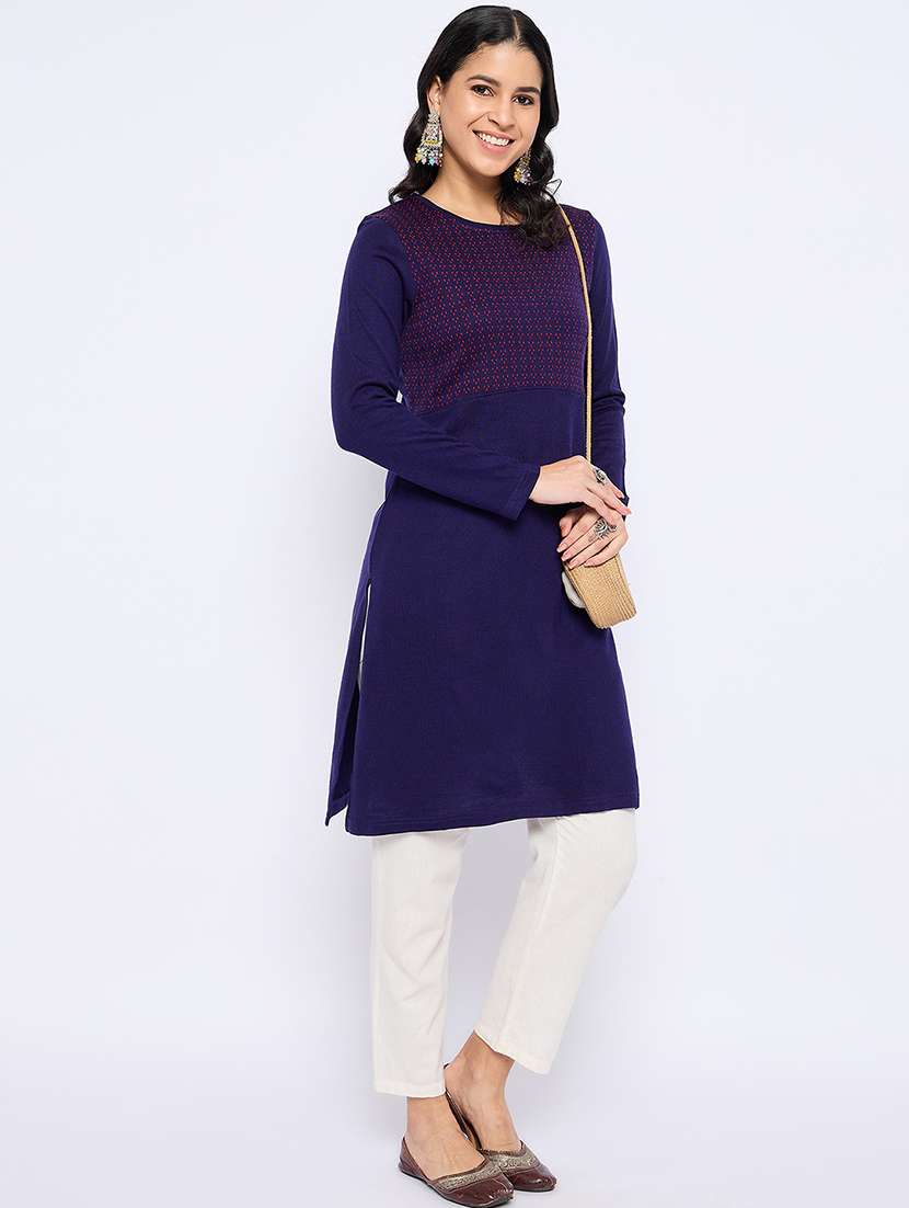 women self designed long sleeves woolen kurta
