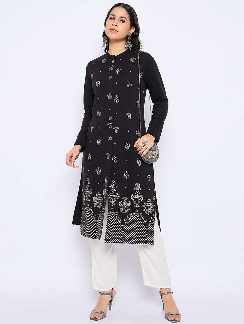 women self designed long sleeves woolen kurta - 21724288 -  Zoom Image - 0