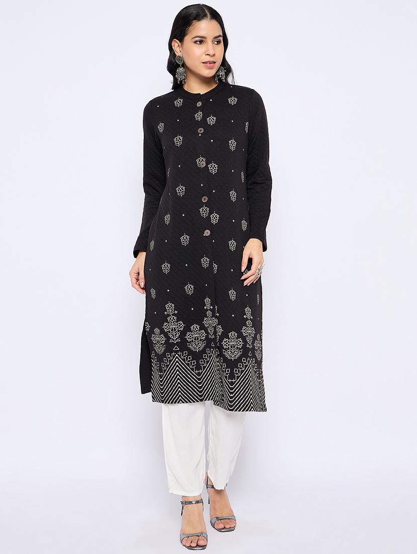 women self designed long sleeves woolen kurta - 21724288 -  Standard Image - 1