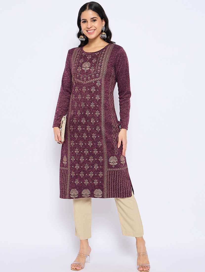 women self designed long sleeves woolen kurta