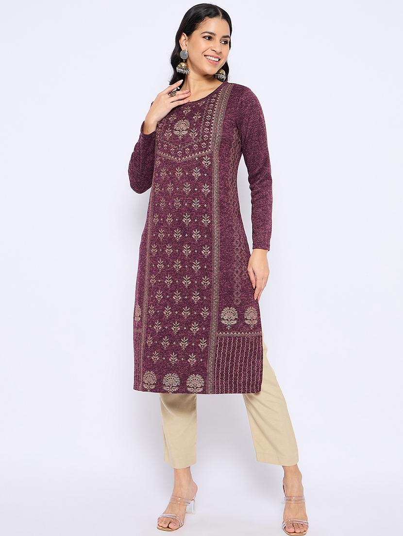 women self designed long sleeves woolen kurta - 21724291 -  Standard Image - 1