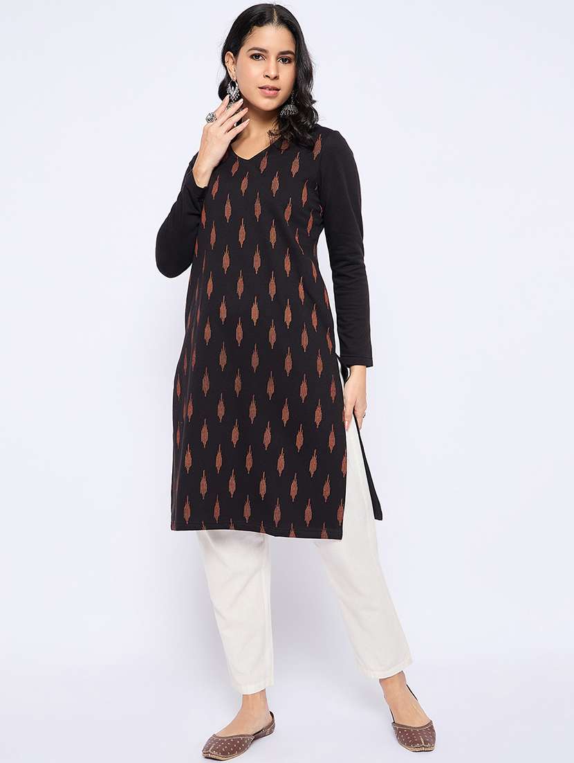 women self designed long sleeves woolen kurta - 21724292 -  Standard Image - 1