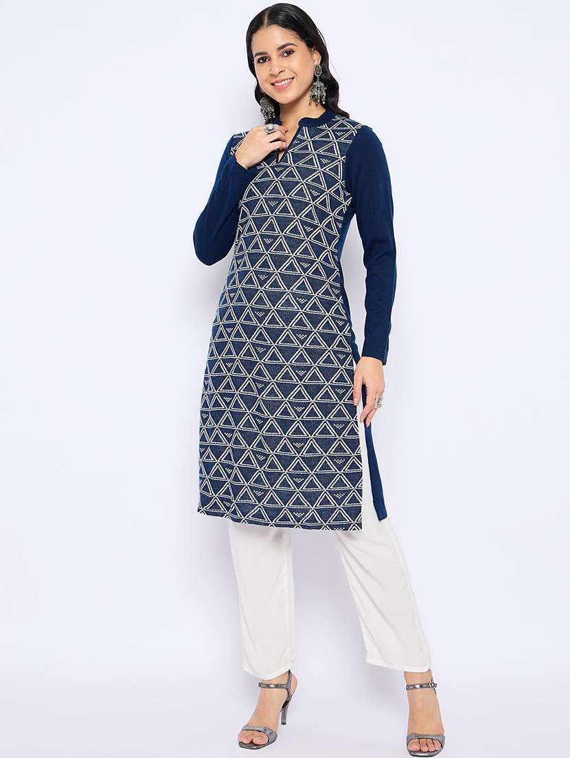 women self designed long sleeves woolen kurta