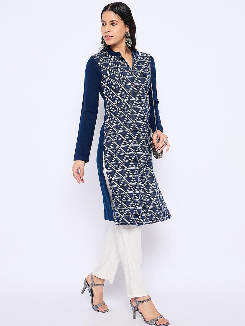 women self designed long sleeves woolen kurta - 21724294 - Standard Image - 1