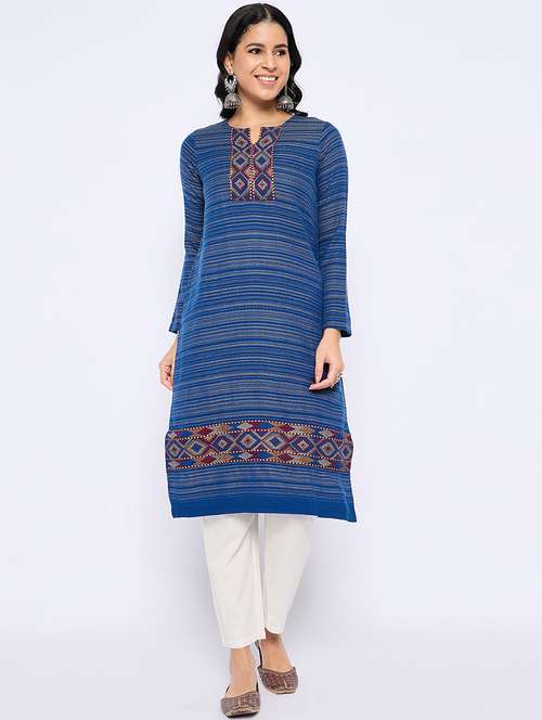 women self designed long sleeves woolen kurta - 21724297 - Standard Image - 0