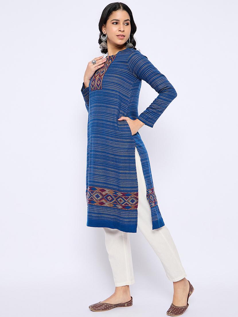 women self designed long sleeves woolen kurta - 21724297 -  Standard Image - 1