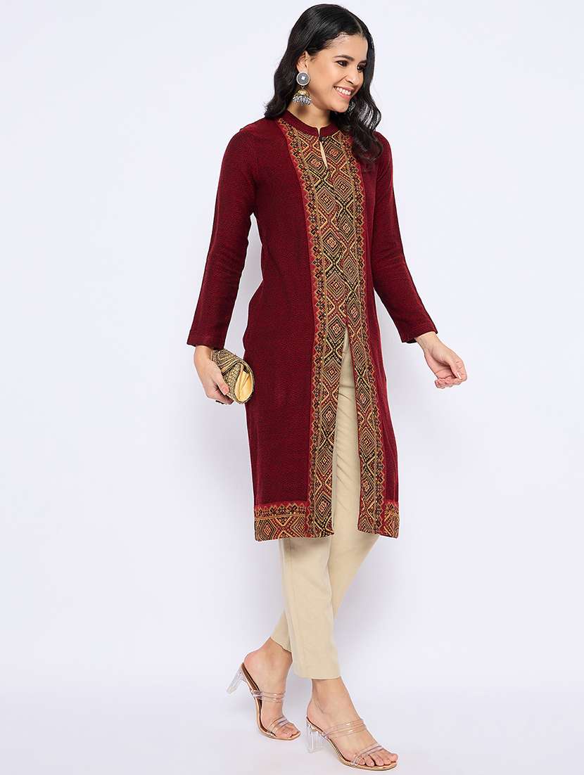 women self designed long sleeves woolen kurta - 21724300 -  Standard Image - 1