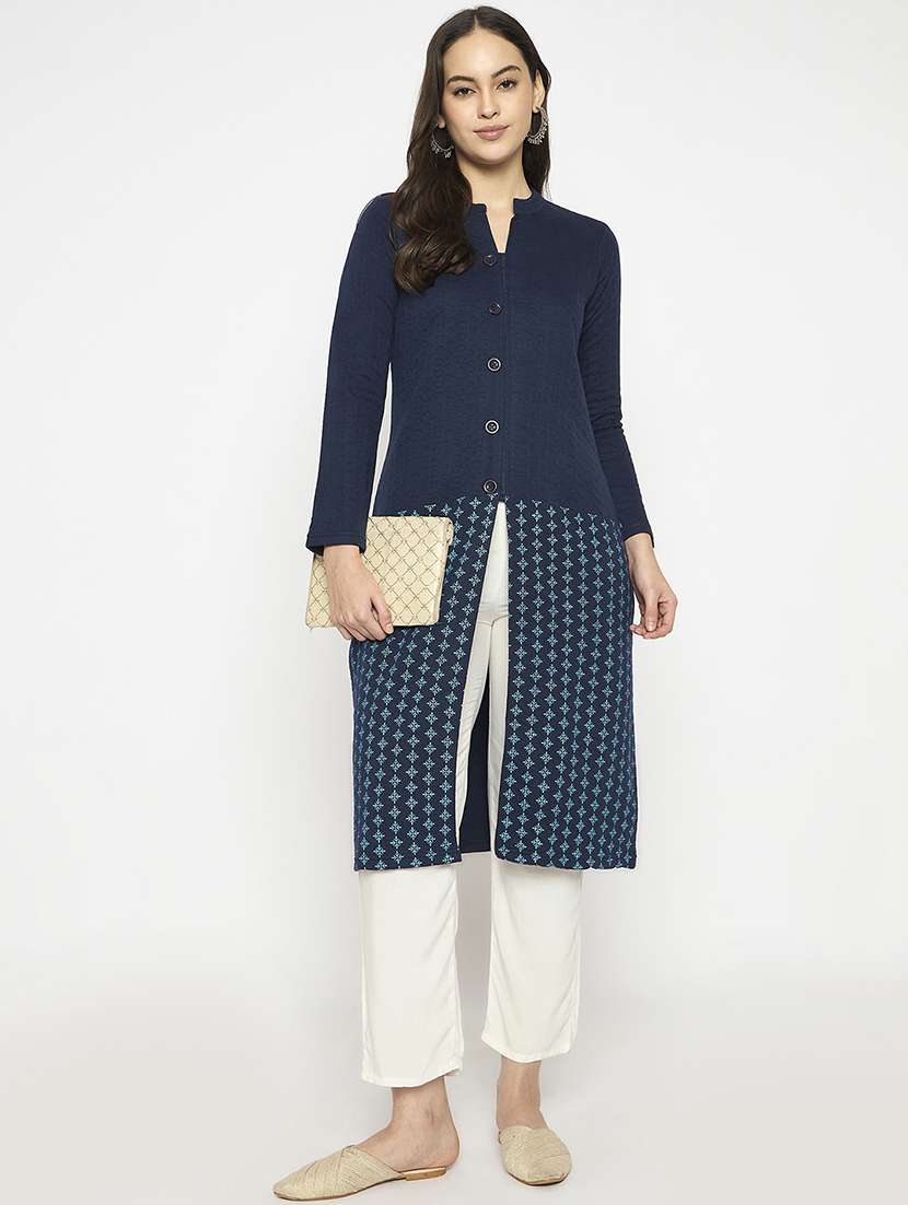 women self designed long sleeves woolen kurta