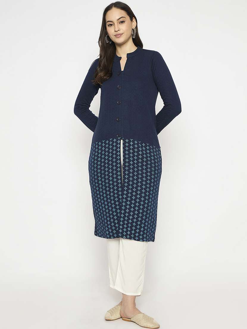 women self designed long sleeves woolen kurta - 21724307 -  Standard Image - 1