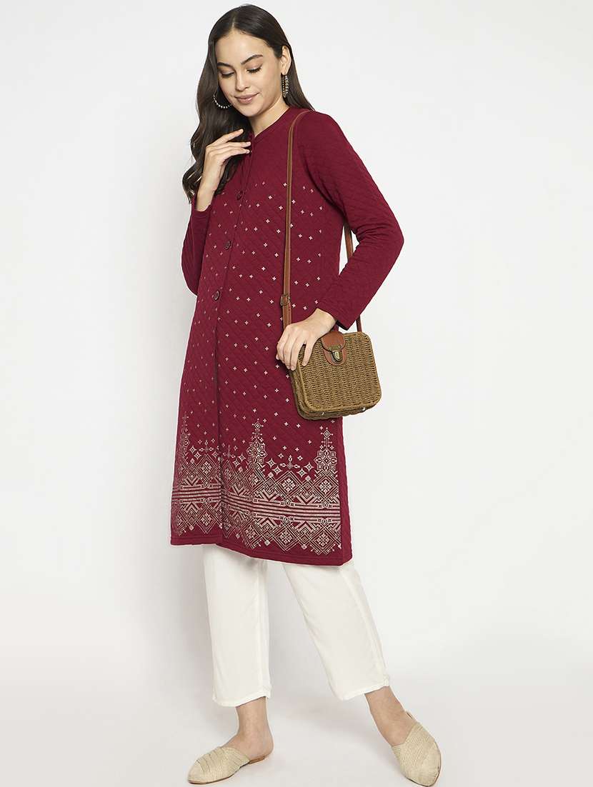 women printed long sleeves woolen kurta - 21724308 - Zoom Image - 0