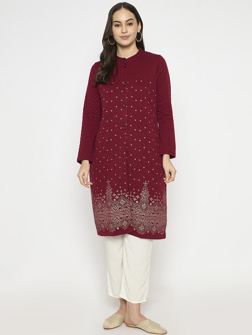 women printed long sleeves woolen kurta - 21724308 -  Standard Image - 1