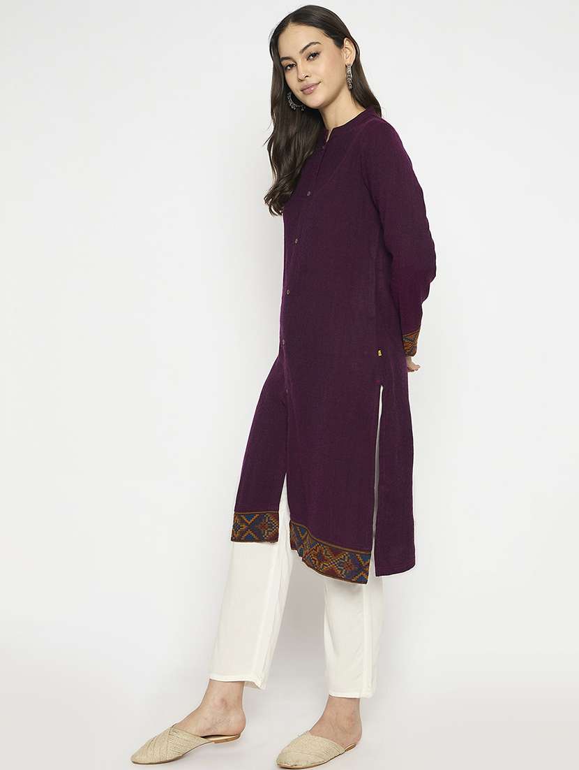 women solid long sleeves woolen kurta - 21724309 -  Standard Image - 1