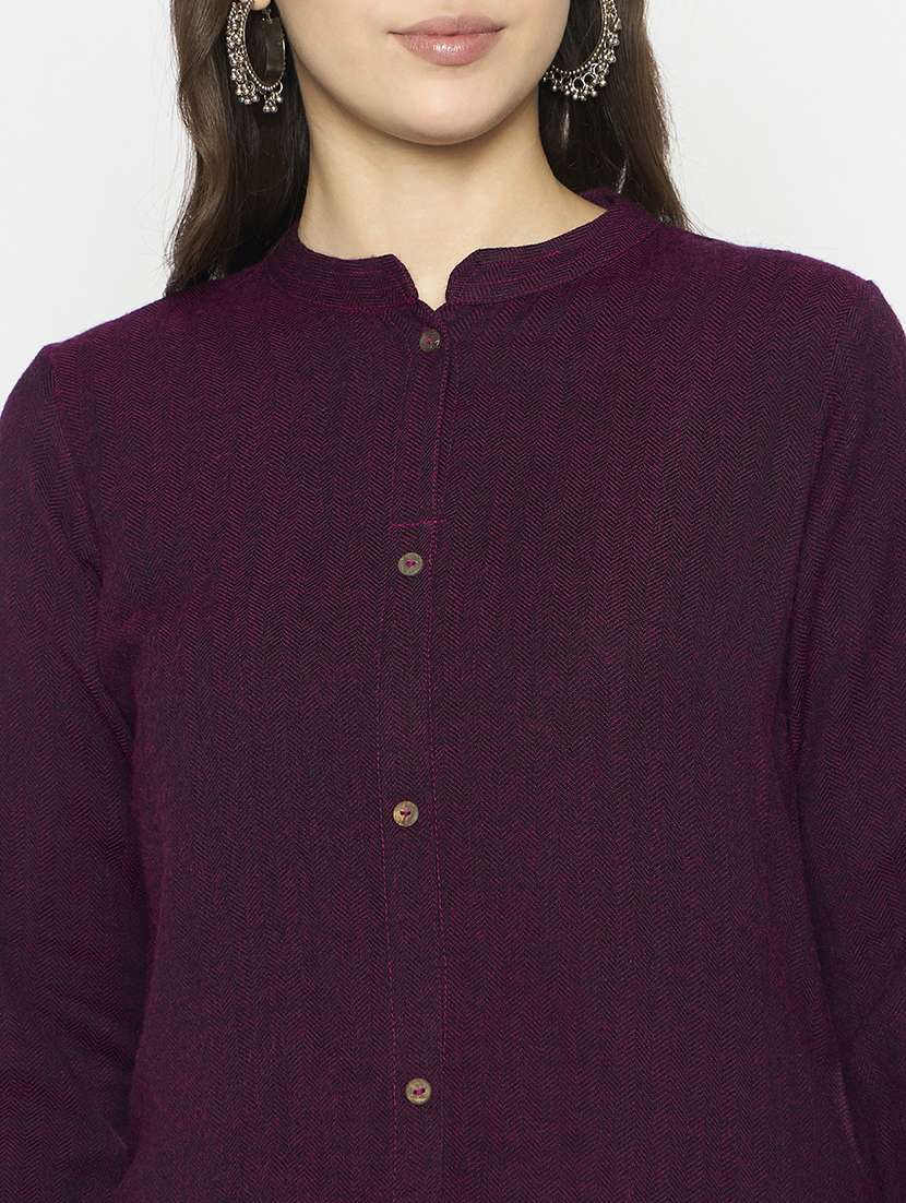women solid long sleeves woolen kurta - 21724309 -  Standard Image - 4