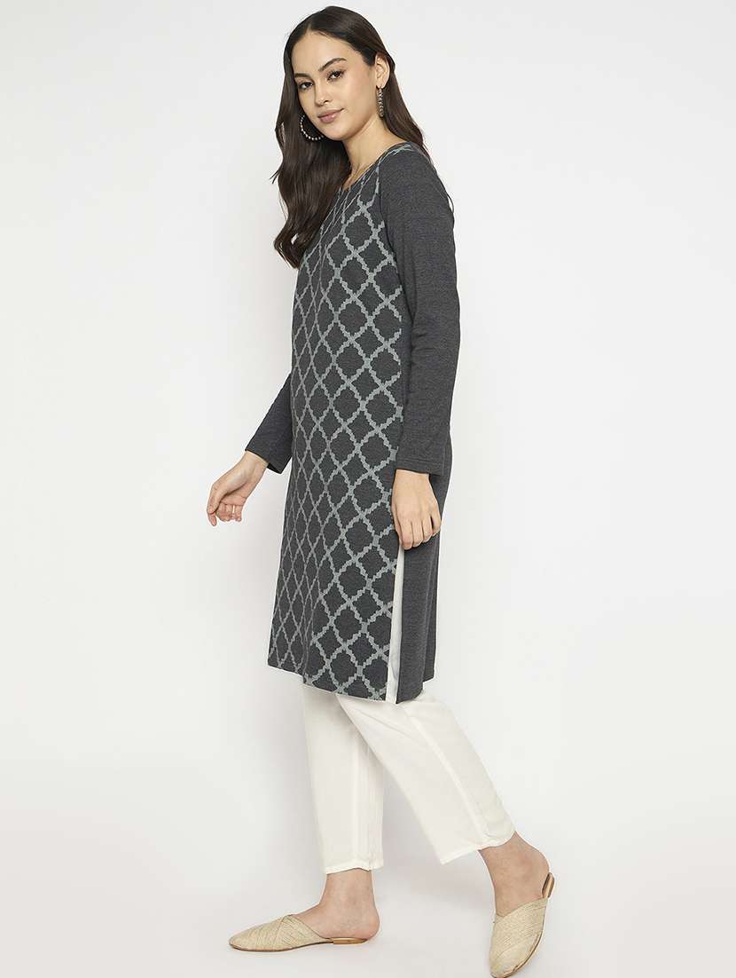 women self designed long sleeves woolen kurta - 21724310 -  Standard Image - 1