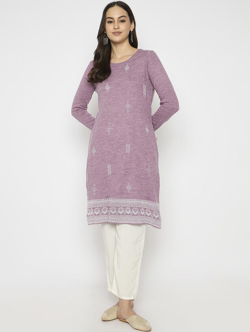 women embroidered long sleeves woolen kurta - 21724312 -  Standard Image - 1