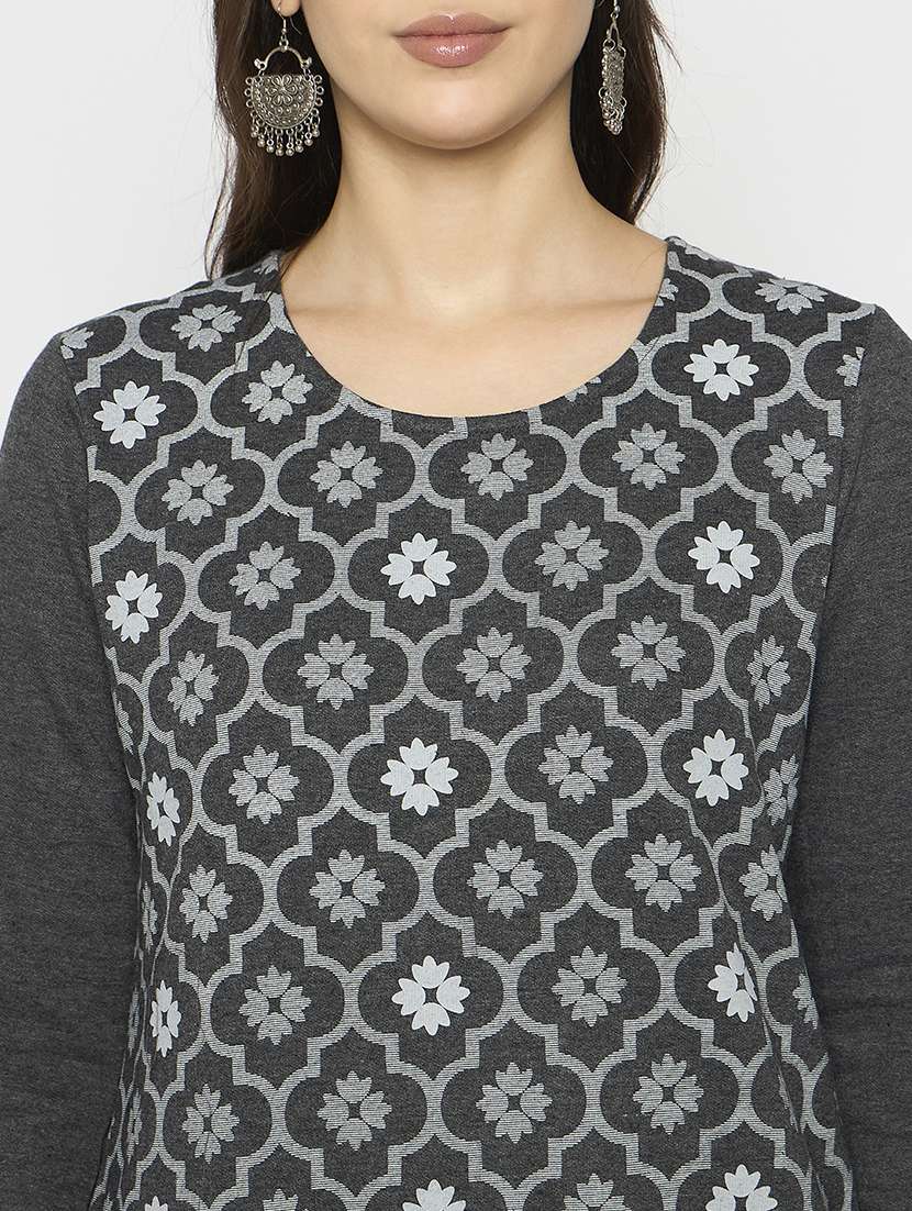 women printed long sleeves woolen kurta - 21724314 -  Standard Image - 4