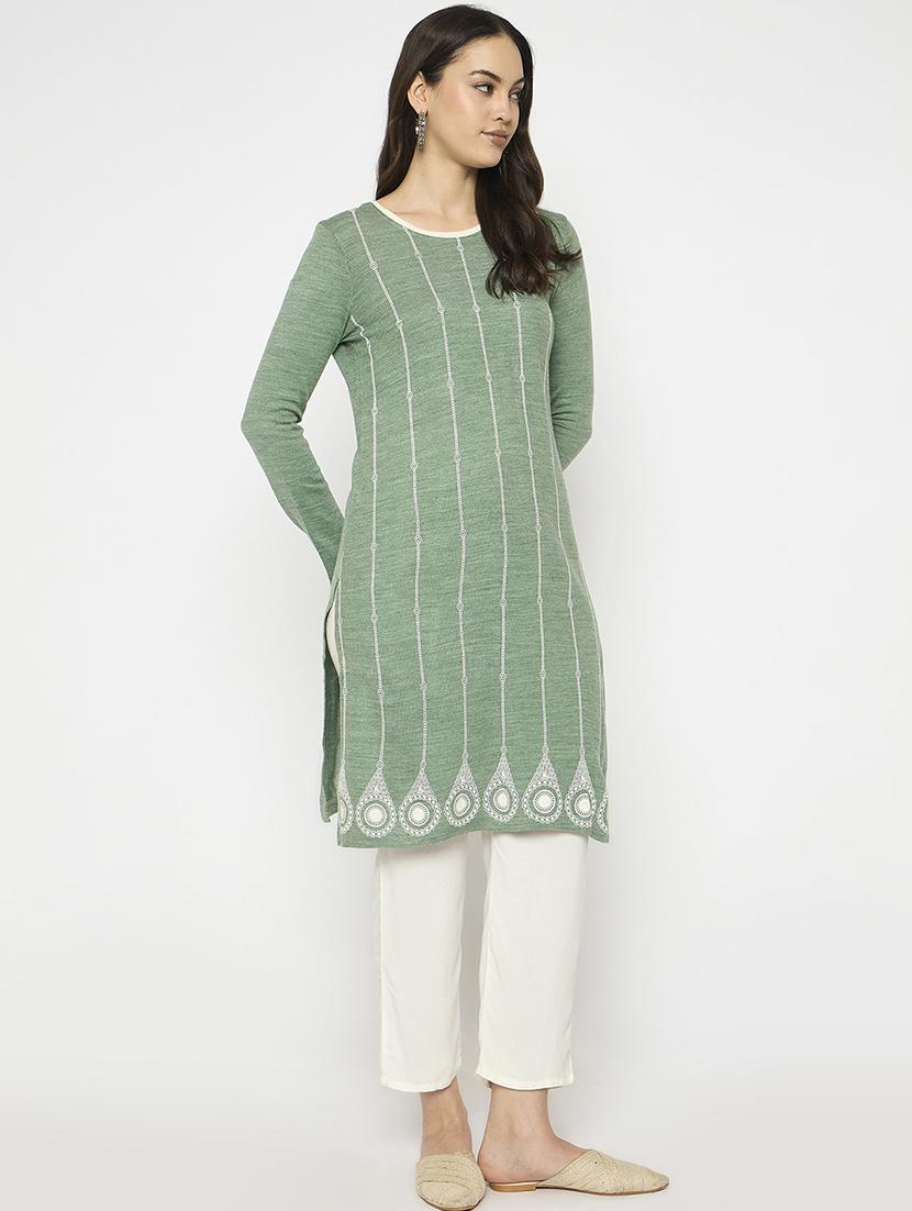 women printed long sleeves woolen kurta - 21724315 -  Standard Image - 1