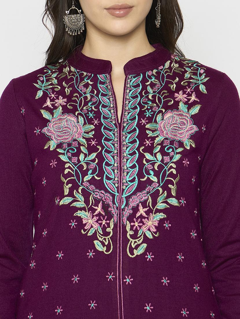 women embroidered long sleeves woolen kurta - 21724317 - Standard Image - 4