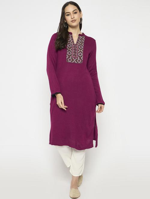 women embroidered long sleeves woolen kurta - 21724319 - Standard Image - 0