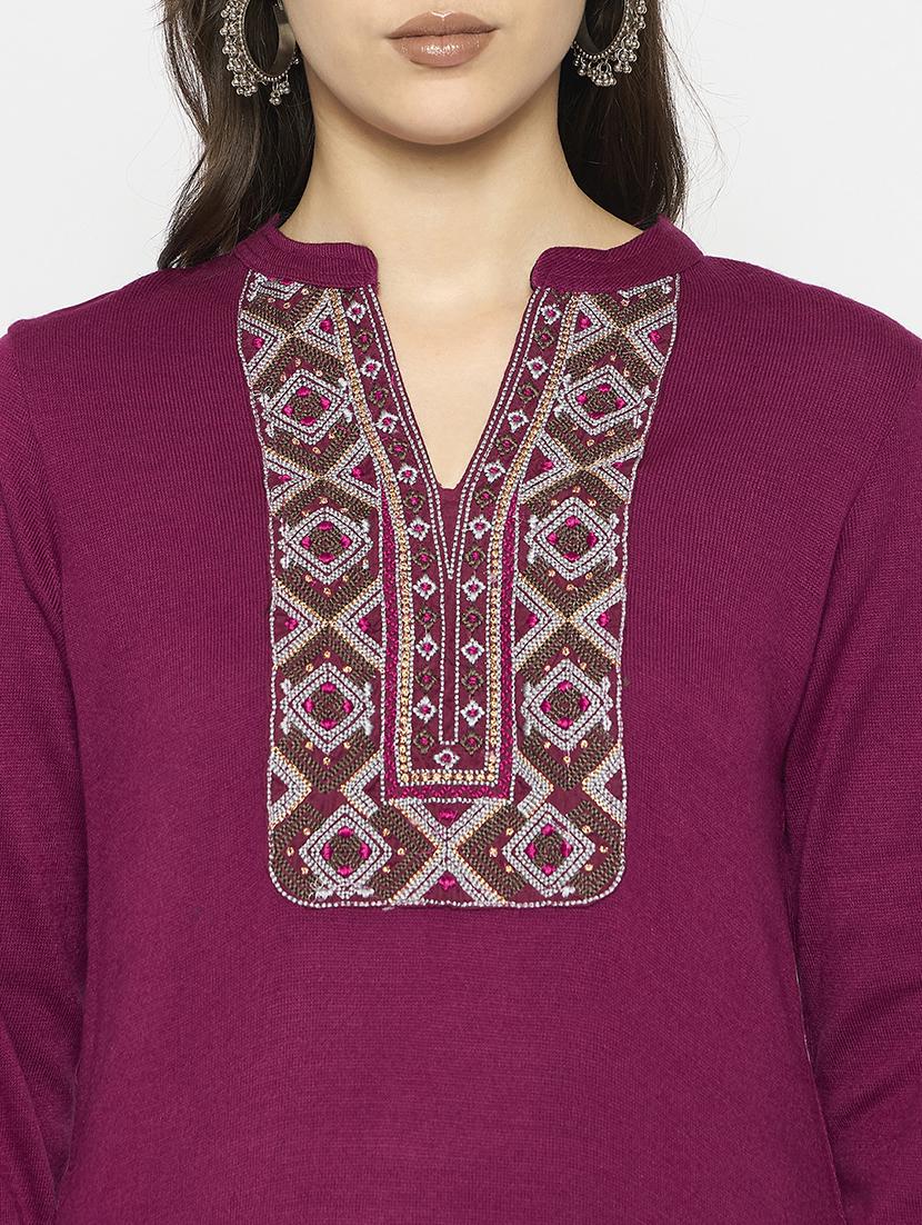 women embroidered long sleeves woolen kurta - 21724319 - Standard Image - 4