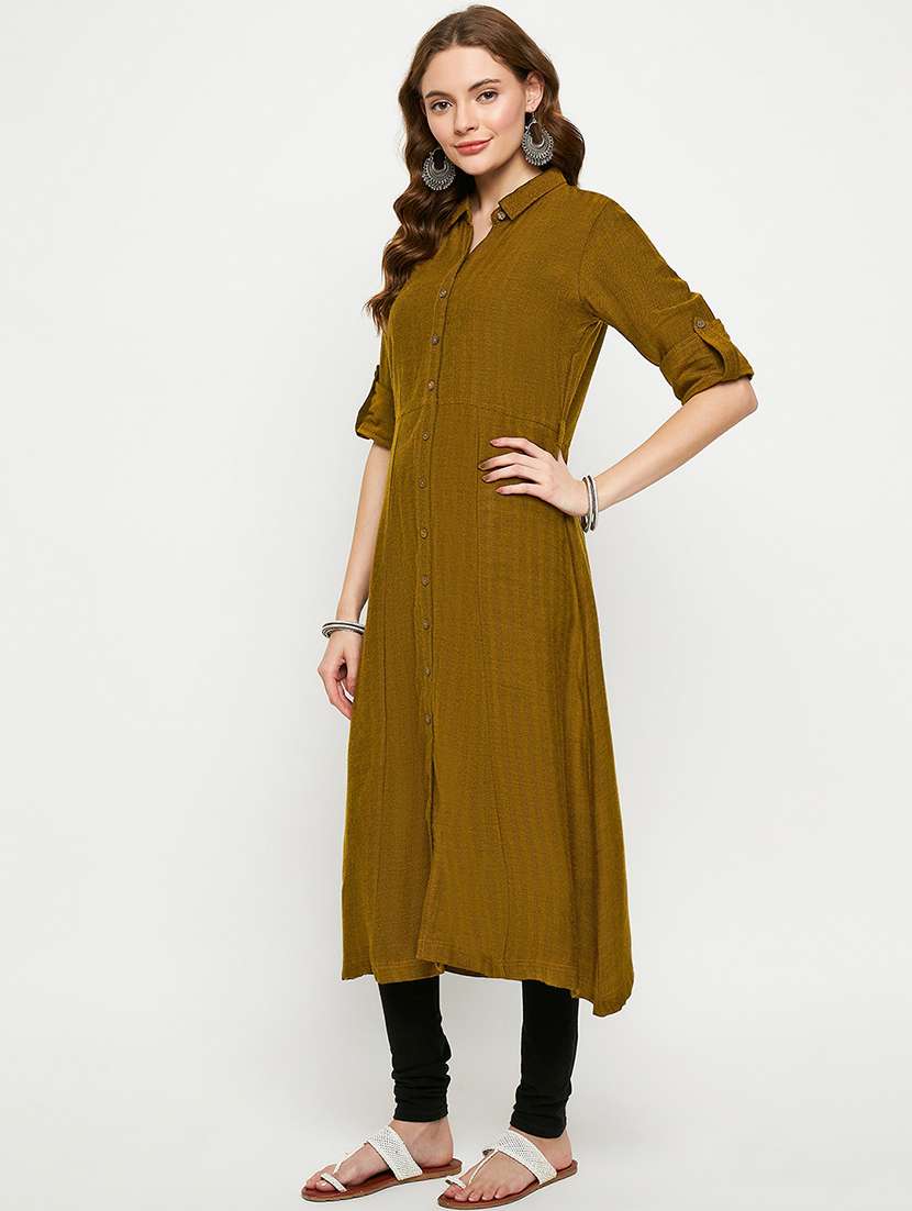 women mustard solid a-line woolen kurta - 21724325 -  Standard Image - 1