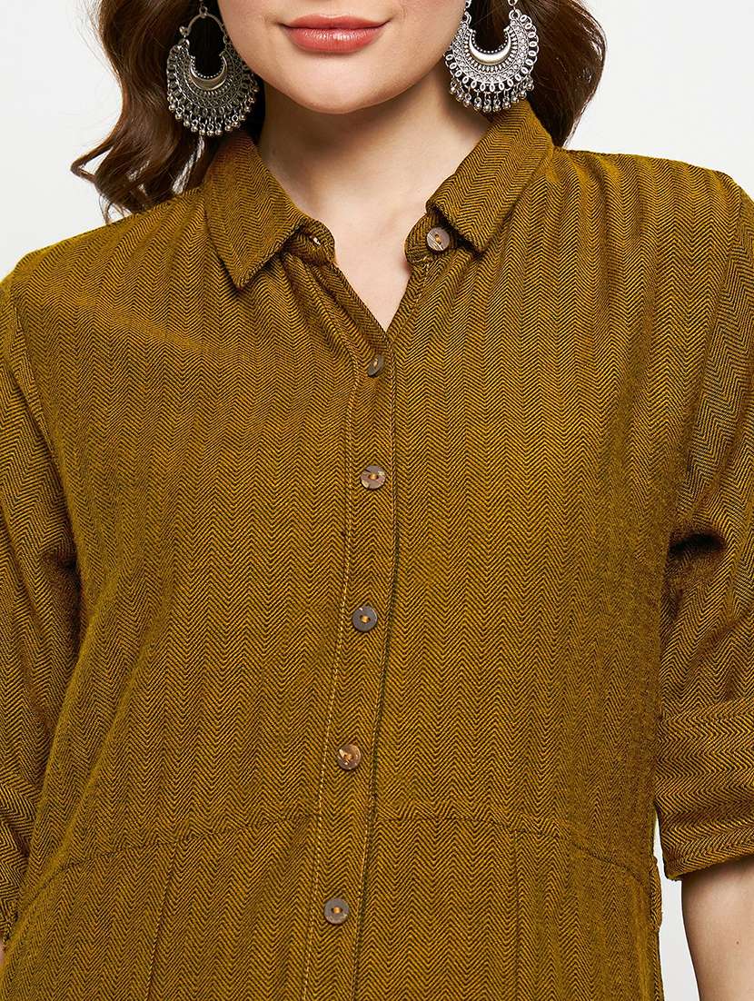 women mustard solid a-line woolen kurta - 21724325 -  Standard Image - 4