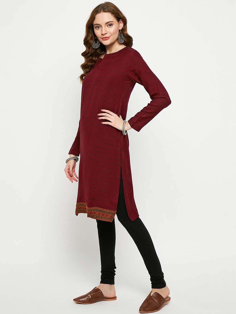 women sellf designed long sleeves woolen kurta - 21724327 - Standard Image - 1