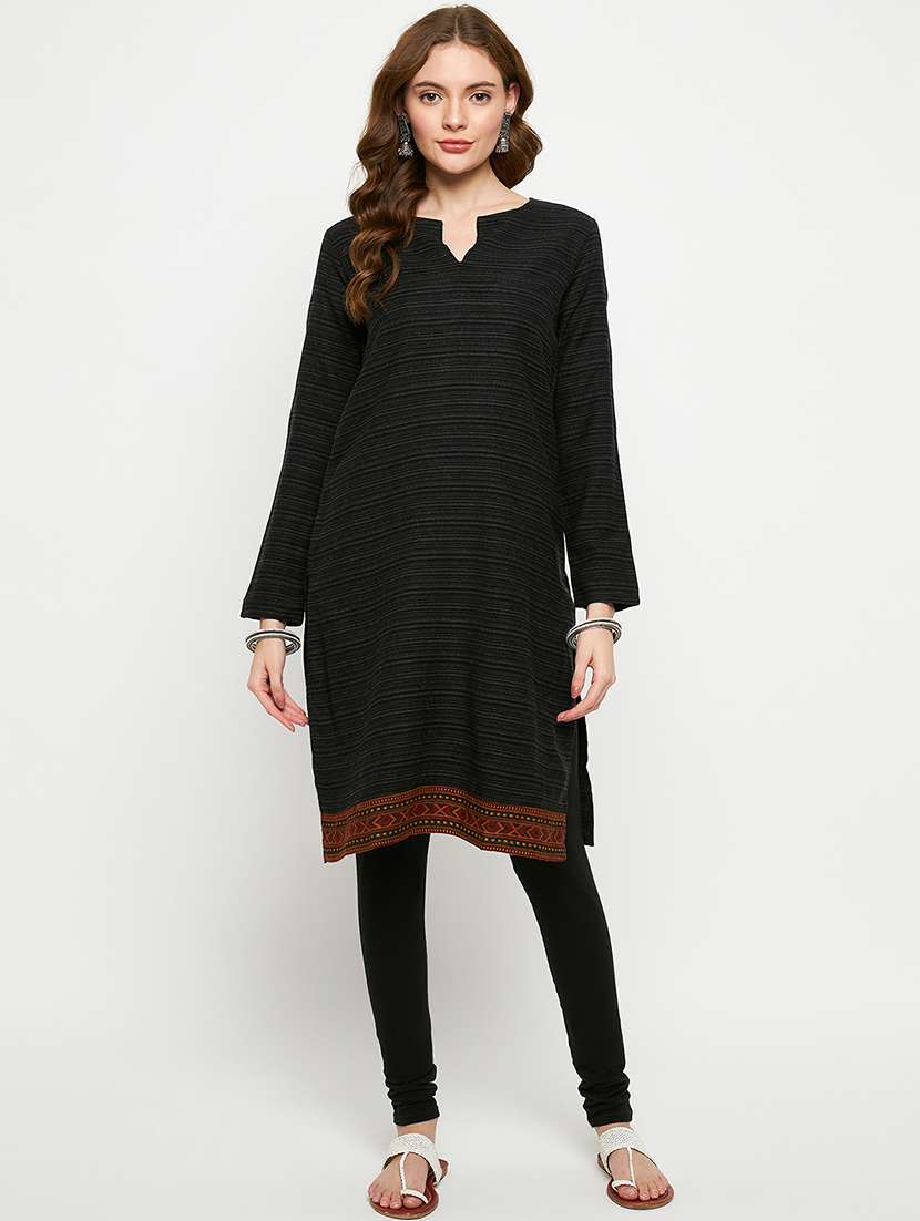 women self designed long sleeves woolen kurta - 21724328 -  Standard Image - 1