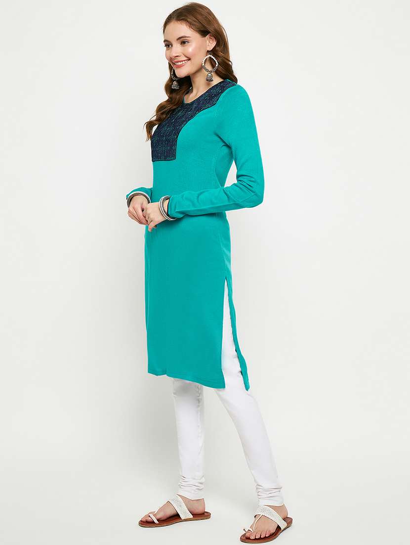 women embroidered long sleeves woolen kurta - 21724330 -  Standard Image - 1