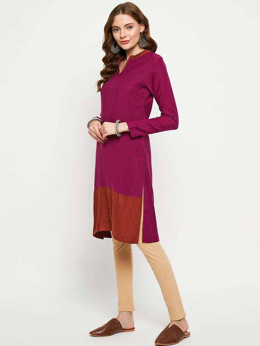 women self designed long sleeves woolen kurta - 21724331 - Standard Image - 1