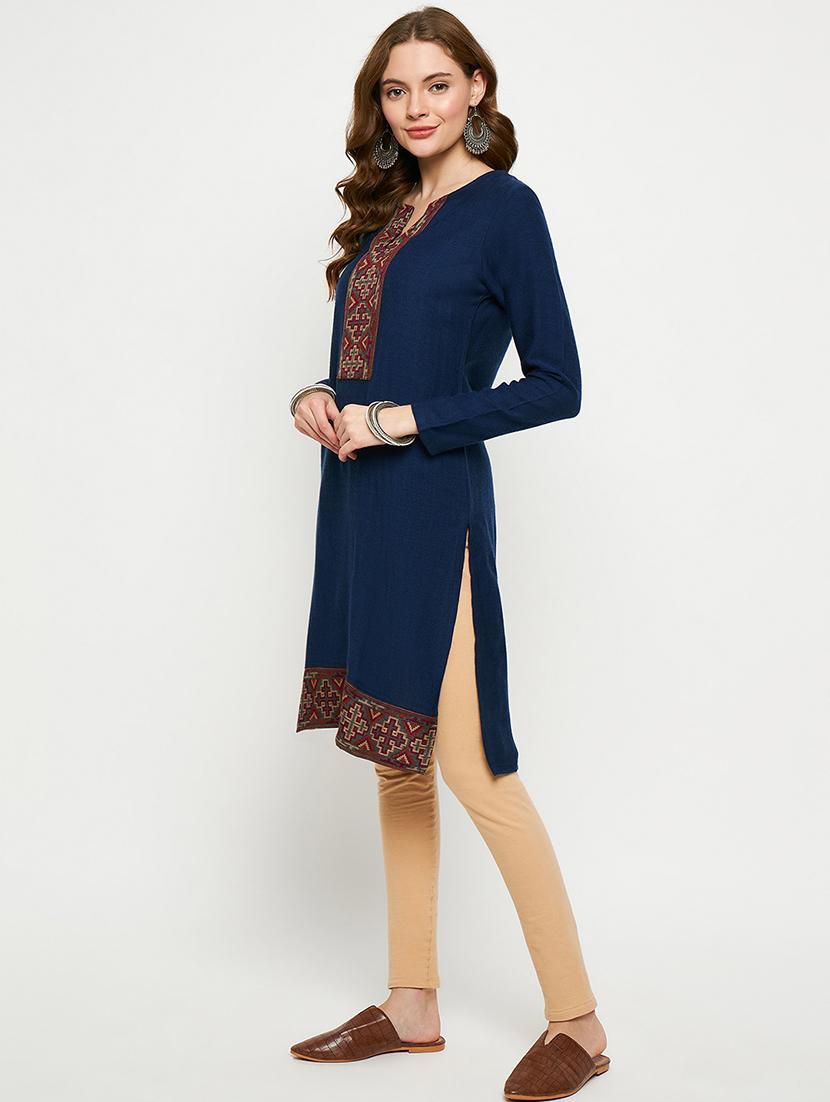 women self designed long sleeves woolen kurta - 21724332 -  Standard Image - 1