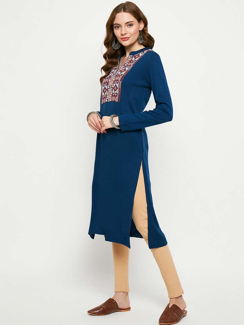 women self designed long sleeves woolen kurta - 21724333 -  Standard Image - 1