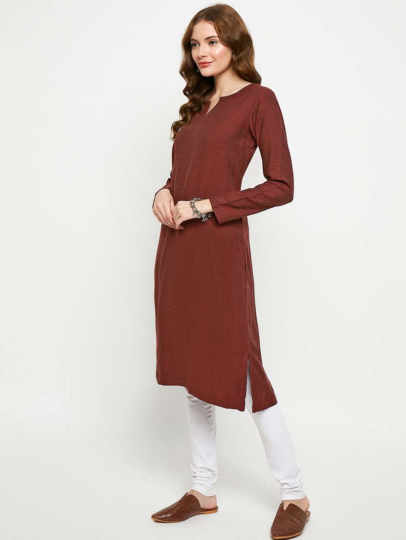 women solid long sleeves woolen kurta - 21724334 -  Standard Image - 1